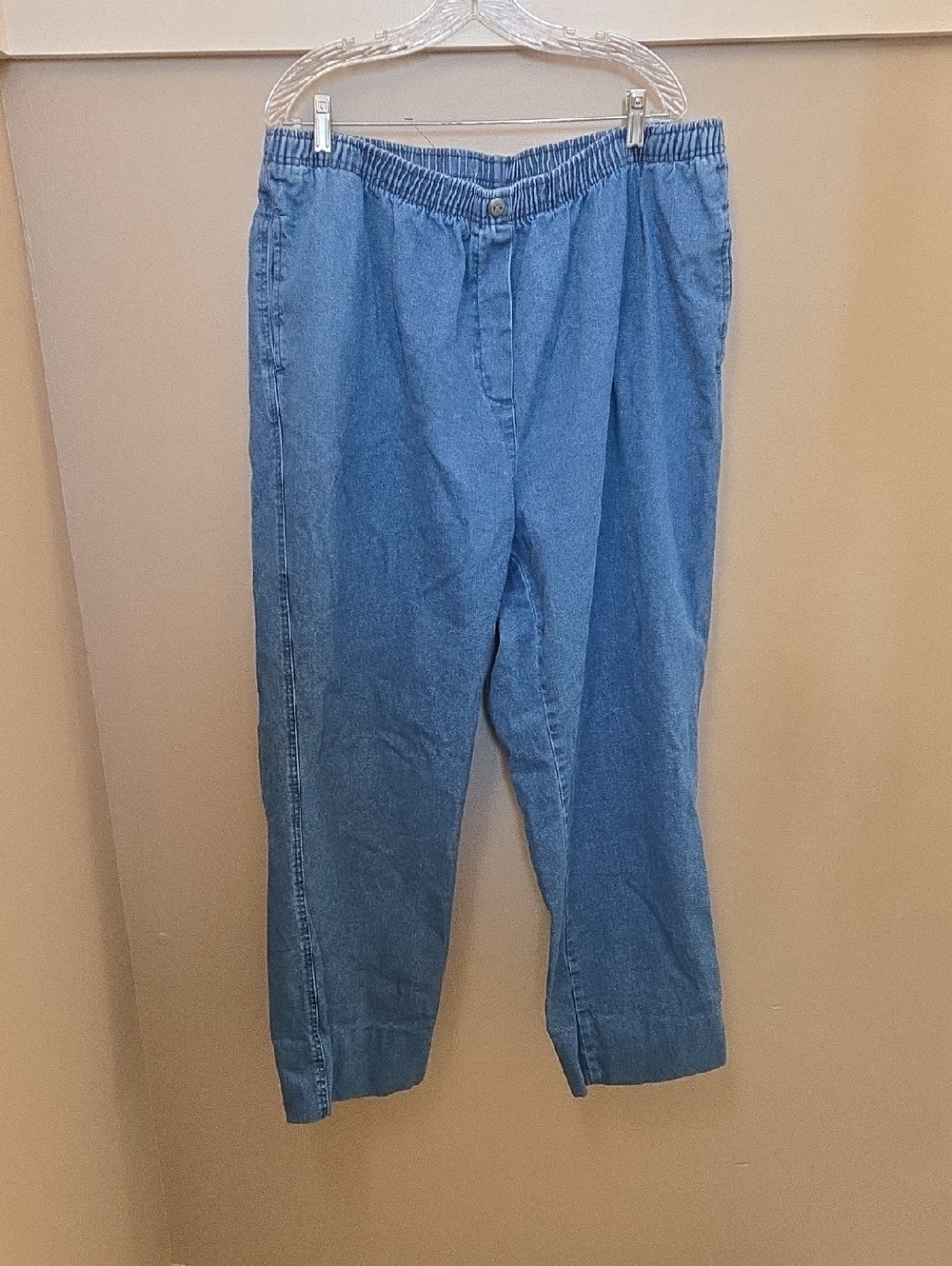 Woman Within Light Blue Elastic Waist Denim Pants